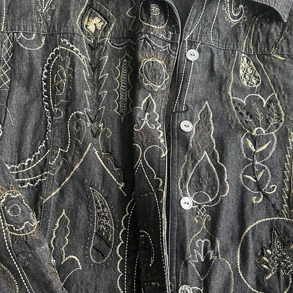 Laura Ashley Black Jean Jacket with Gold Embroidery - Picture 2 of 5